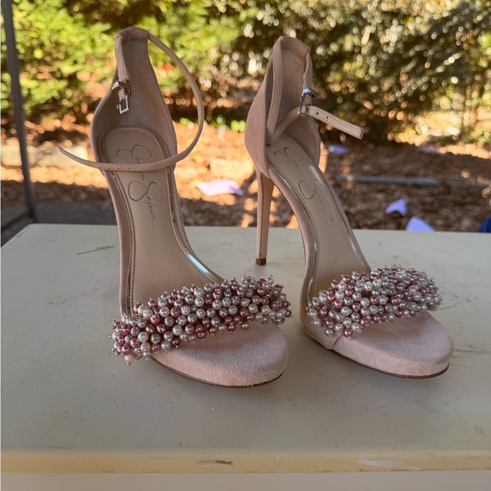 Jessica Simpson Pink Pearl Embellished Heels